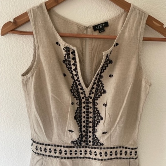 Ann Taylor LOFT | 100% Linen Embroidered Sleeveless Beige Romper | Size 00 XXS - Picture 4 of 15
